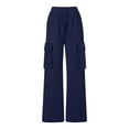 thumbnail image 4 of Eltusu Cargo Pants for Girls, Loose Fit Straight Leg Elastic Waist Solid Color Pants with Pockets Navy Size 14-15 T, 4 of 5