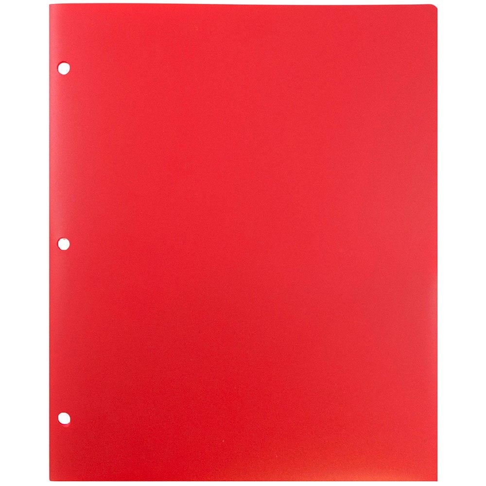 JAM Paper Heavy Duty Plastic 3 Hole Punch Pocket Folders, Extra Tough, Red, Bulk 48/Pack