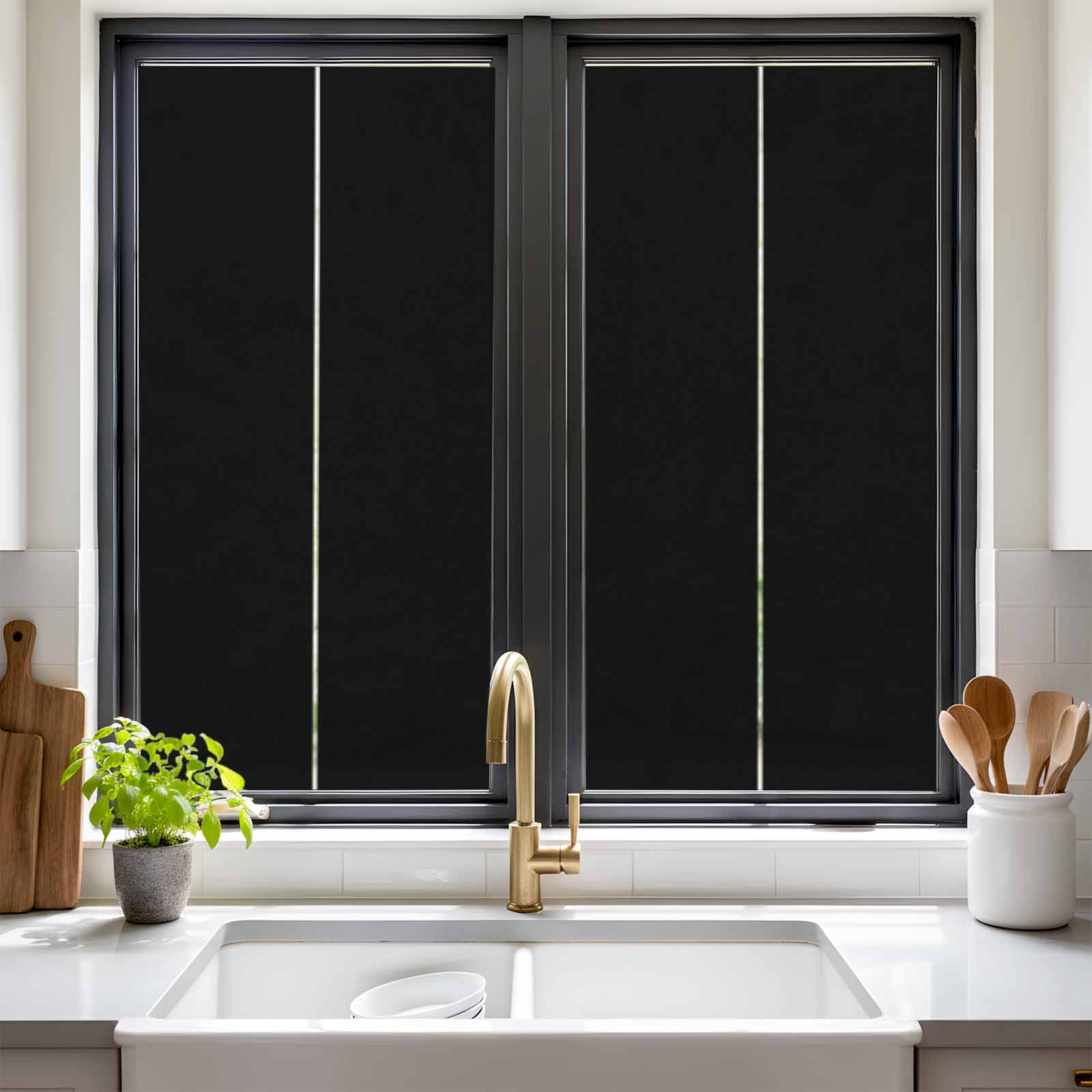 Removable Glass Window Covering, Black Window Privacy Film Frosted, Farmhouse Solid Black Color Modern Art Decorative Privacy Windows Film for Bedroom, Living Room, 19.6 x 39.3 Inches
