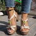 thumbnail image 2 of Rokment Womens Platform Slingback Dress Sandals 2026 Beach Summer Boho Braided Gemstones Chunky Block High Heel Linen Sandals Light Green Size 6.5, 2 of 7