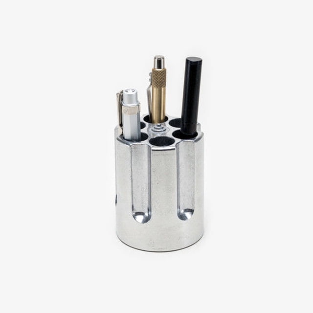 Portalápices giratorio, portalápices con cilindro de pistola, portalápices favorito y suministros de papelería perfectos (plateado) Sincero Electrónica