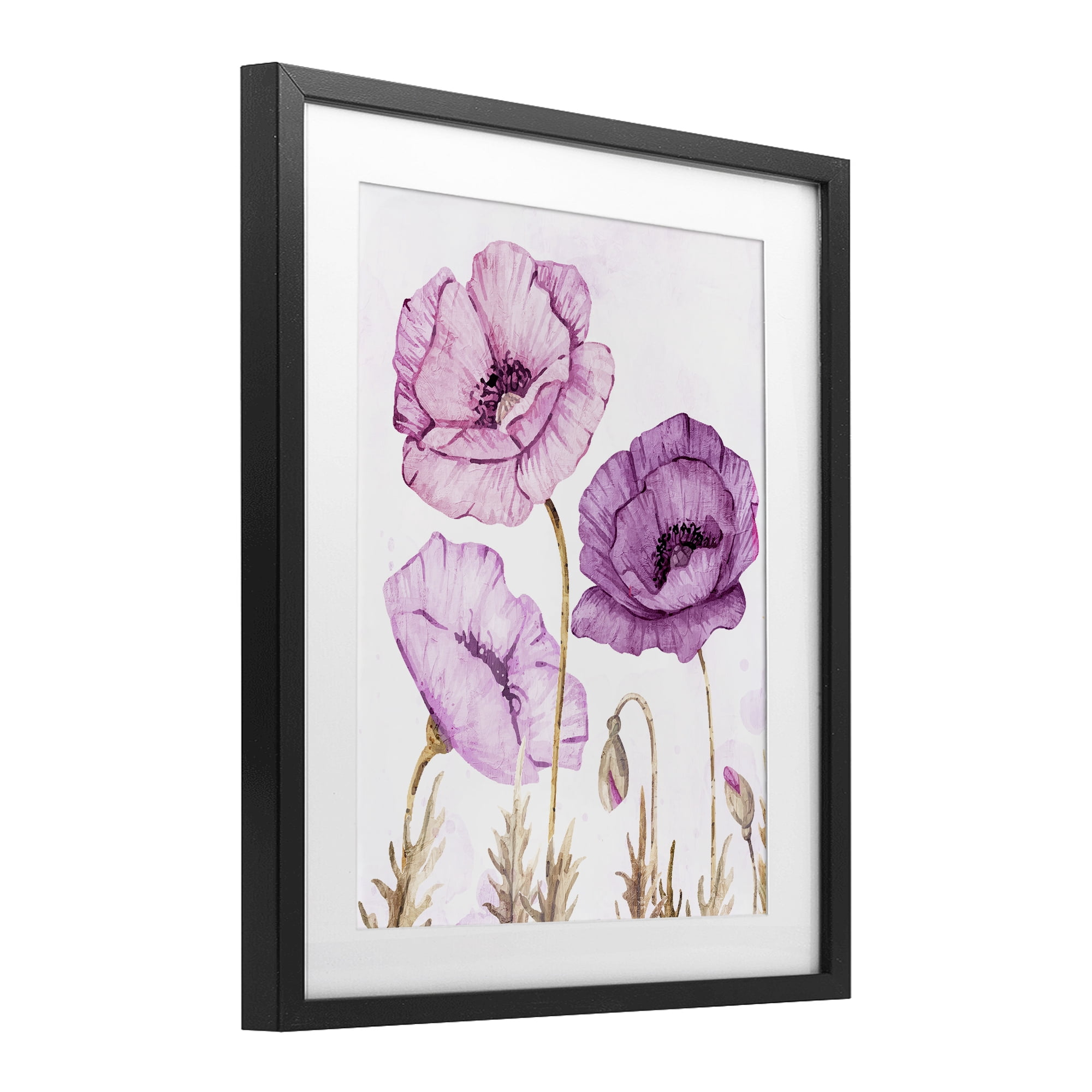 Stupell Industries Bright Poppies in Purple Black Framed Print Under Glass, design by Kim Allen