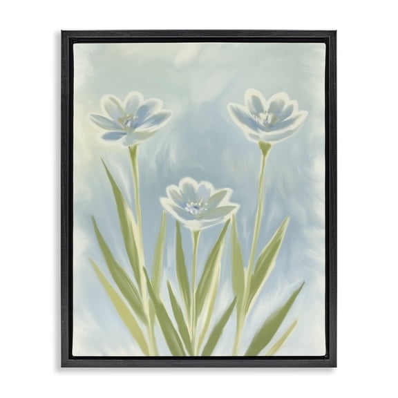 Stupell Industries Three Blue Petals Black Framed Floater Canvas Wall Art, design by Kim Allen