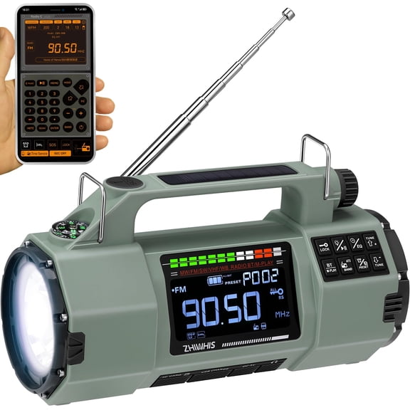 Radio de emergencia ZHIWHIS ZWS-908 con Bluetooth, 5000 mAh, color verde
