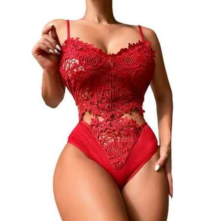 

ZMHEGW Women Underwear Tummy Control Lingerie Solid Color Lace Bodysuit Set