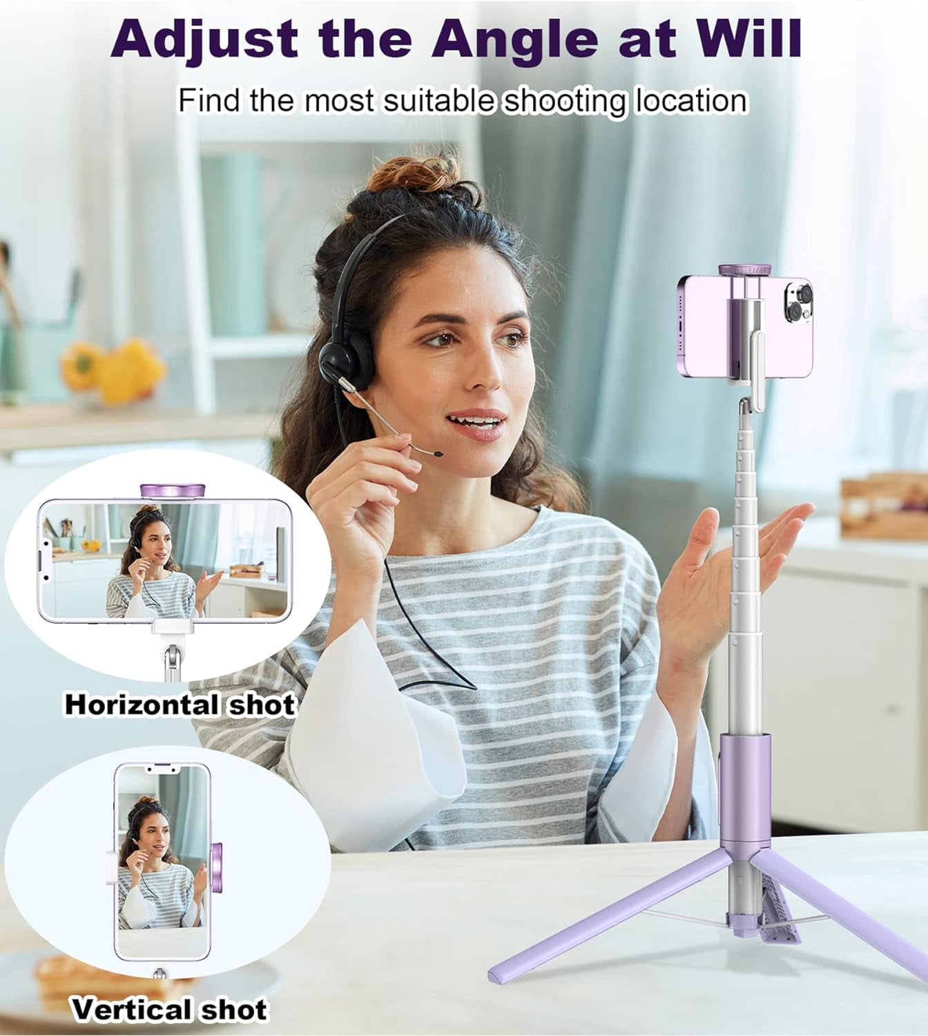 XIHAMA Travel Tripod, Cell Phone Selfie Stick, 60 Inch All-in-1 Stand with Integrated Wireless Remote, Lightweight and Portable, Extendable Tripod for iPhone and Android