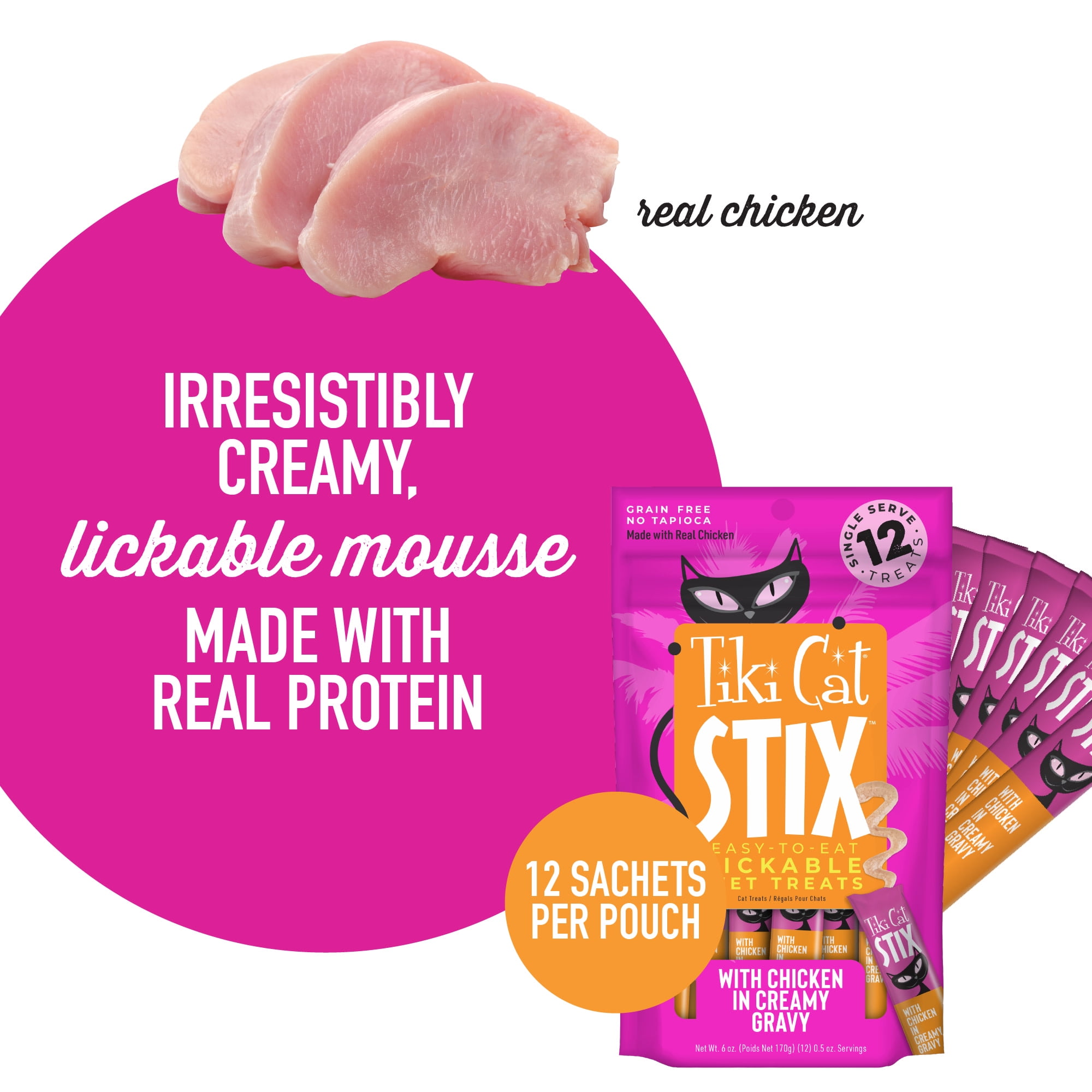 Tiki Cat Stix Wet Cat Treats, Chicken, 6 oz. Pouch