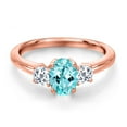 thumbnail image 3 of Gem Stone King 18K Rose Gold Plated Silver Blue Apatite and White Topaz Engagement Ring for Women | 1.25 Cttw | Oval 7X5MM | Gemstone Birthstone | Size 8, 3 of 6