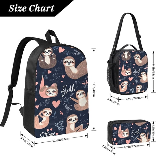 Sloth Backpack 17 Inch Set with Lunch Bag and CaseDurableTravel Bag Combo for Work Commuting Daily Use