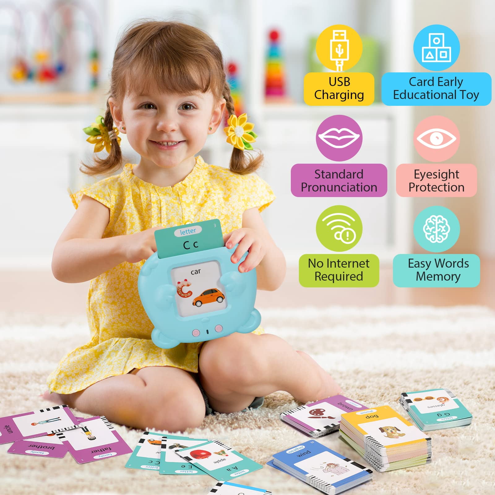 Mabozo Talking Flash Cards Learning Toys for 1-6 Years Old Boys Girls,Autism Sensory Toys for Autistic Children,Speech Therapy Toys,Learning Montessori Toys,224 Sight Words(Blue)
