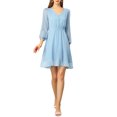 thumbnail image 2 of INSPIRE CHIC Robe en Mousseline pour Femme, Unie, Mignonne, Col en V, Manches Mi-Longues, Fluide, Ligne A, 2 of 7