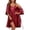 Wine Red, variant on Women's Silk Robe Set V Neck 2 Piece Satin Bathrobes 3/4 Sleeves Bridal Sleepwear Sexy Cami Nightgown