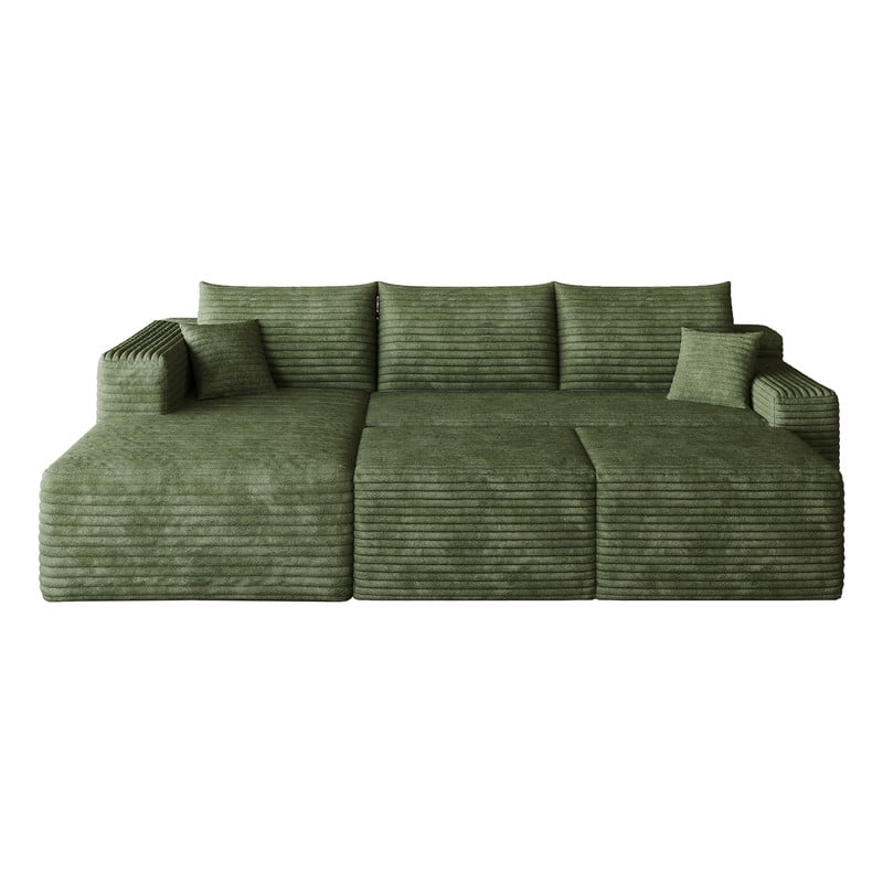 94'' Cloud Sectional Sofa with 2 Ottomans, Modular Upholstered Sofa Couch with Deep Seat, Plush Corduroy Fabric U Shaped Sofa for Living Room, Left Facing Chaise