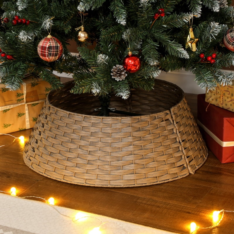 Alvantor Christmas Tree Skirt , Woven Tree Collar Alternative for Holiday Home 26.8"x26.8"x8.7" Coffee