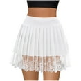 thumbnail image 2 of FRSASU Women's Lace Half Slip Skirt Low Rise Pleated Ruffle LaceTrim Mini Skirt Layered Flowy Short Skirts Underskirt White, 2 of 8
