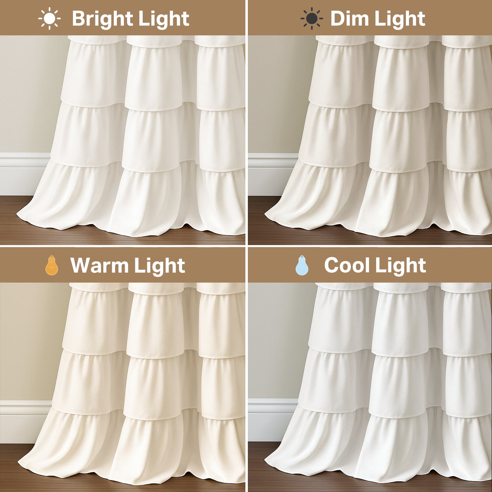 Seasonwood Ruffle Shower Curtain,Ivory Farmhouse Style Fabric Bathroom Curtain,36 x 72 Inch