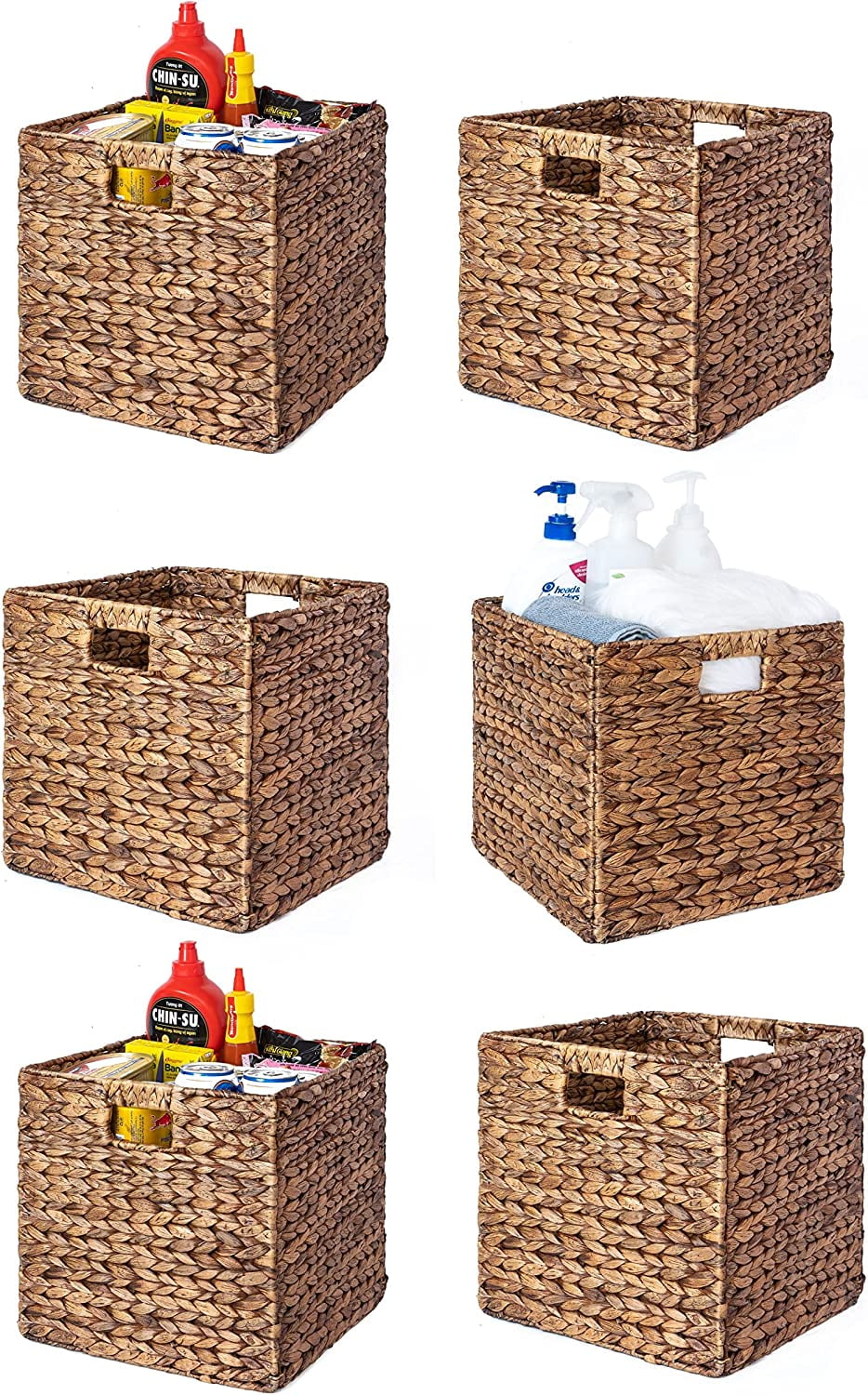 HANTU 12"x12"x12" Fodable Hyacinth Baskets (Set of 6), Multipurpose