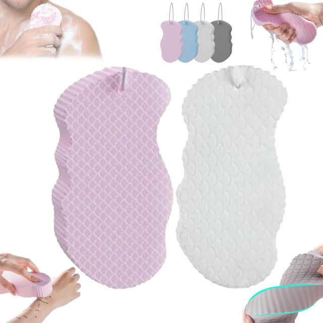 Exfoliante coreano para la piel, esponja de baño exfoliante súper suave, esponja exfoliante 3D, agradable para la piel y reutilizable para adultos y niños (2 piezas-C)