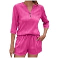 thumbnail image 2 of Htigea Pajamas for Women Short Sleeve Tops with Shorts Pajama Set 2 Piece Lounge Sets Soft Pjs with Pockets Today Sales Hot Pink,XXL, 2 of 7
