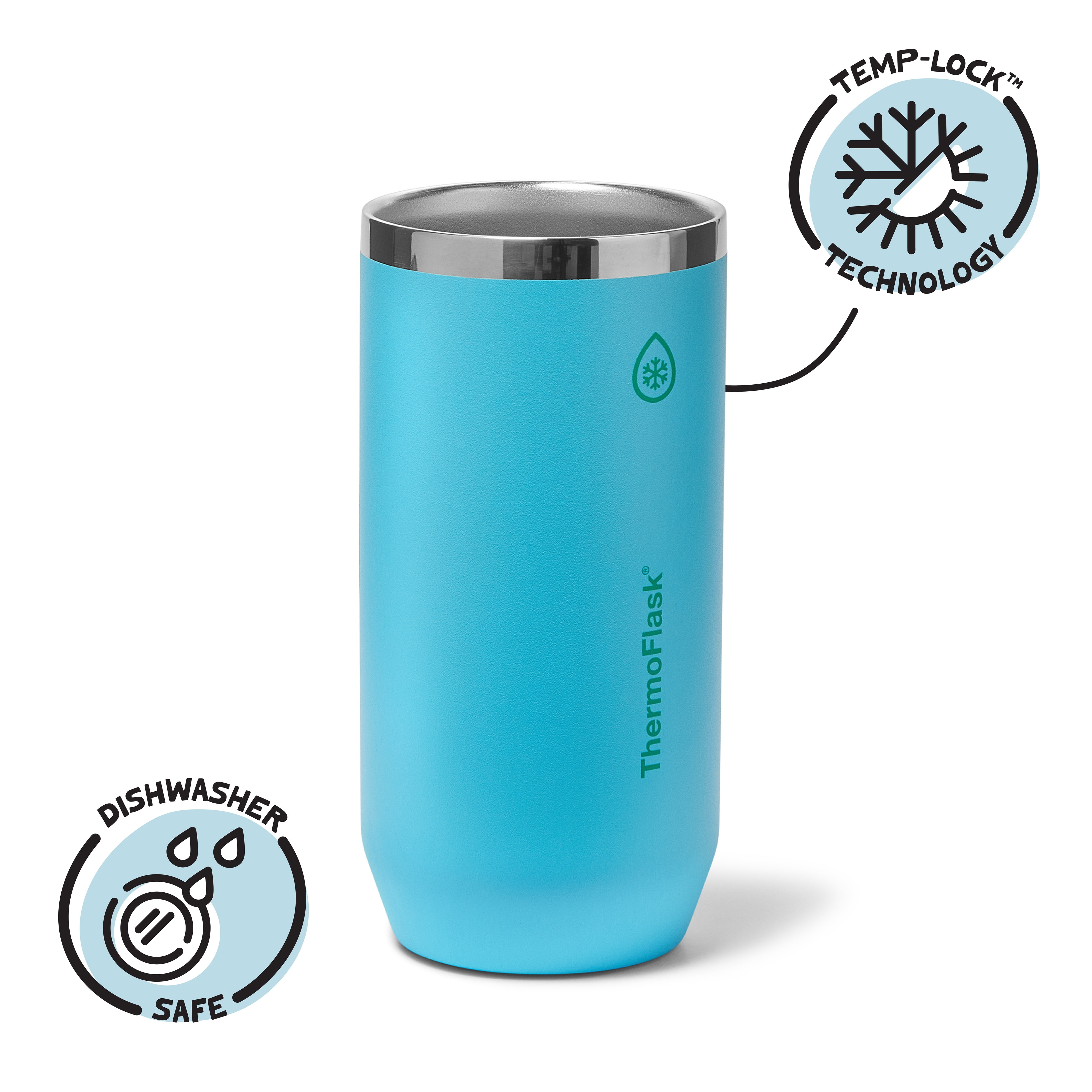 ThermoFlask 16 oz Tall Size 2-In-1 Insulated Can Cooler and Cup, Durable Stainless Steel, Non-Slip Base, Dishwasher Safe, Beverage Container, Vivid Blue