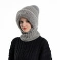 thumbnail image 5 of 3 in 1 Beanie Hat for Women, Lined Knit Balaclava Scarf Set, Warm Winter Pom Hat for Cold Weather, 5 of 5