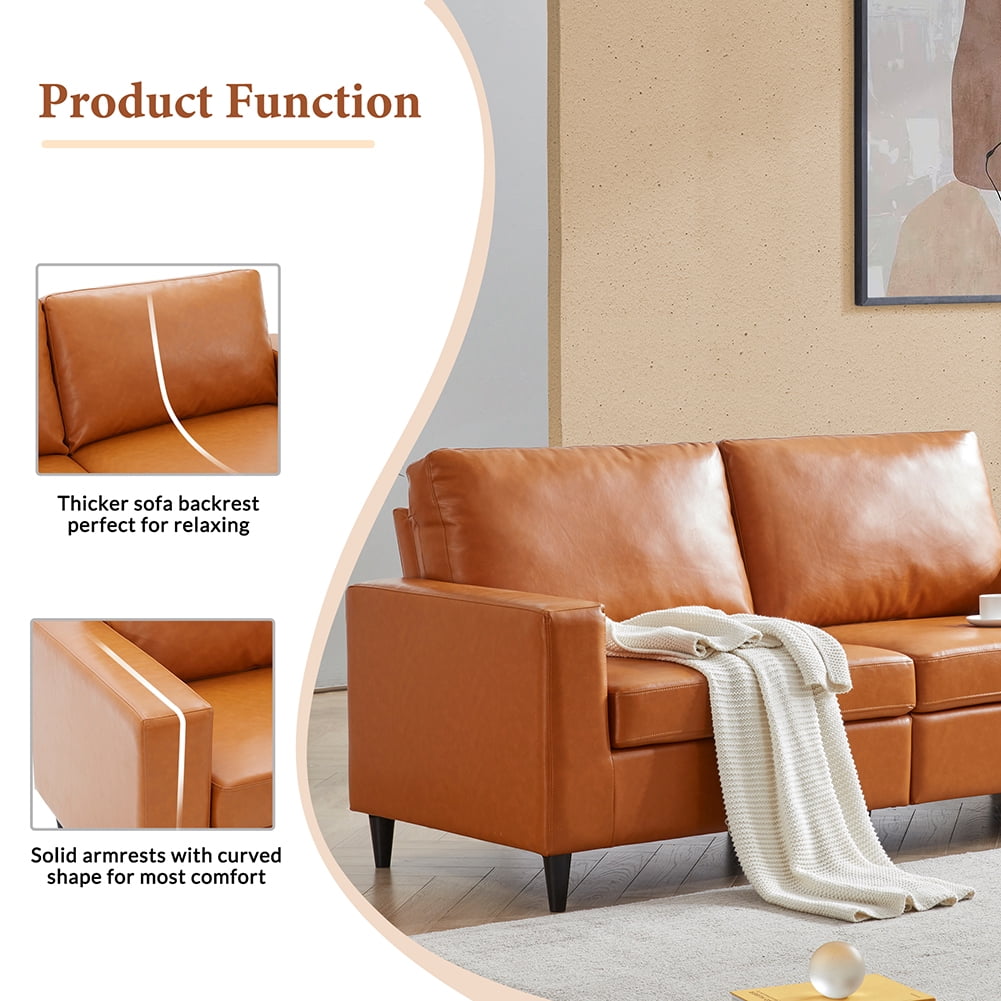 Modern 2 Piece Skin-Friendly PU Leather Sectional Sofa Couch, Include 3 Seaters Upholstered Sofa & Loveseat with Tufted Back Cushions for Living Room Furniture Set, Orange Modern 2 Piece Skin-Friendly PU Leather Sectional Sofa Couch, Include 3 Seaters Upholstered Sofa & Loveseat with Tufted Back Cushions for Living Room Furniture Set, Orange