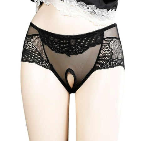 50% Off Valentines Day Gifts! TMOYZQ Womens Floral Lace Crotchless Panties Cut Out See Through Breathable Mesh Thongs Underwear Low Waist Briefs Underpants Teddy Lingerie