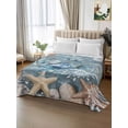 thumbnail image 2 of Blue Crab Coastal Flat Sheets Only Queen Size, Soft Breathable Bed Top Sheets for Mattress, Summer Beach Nautical Starfish Coral Luxury Bedding Flat Sheets for Home Hotel Bedroom Bed Protection, 2 of 9