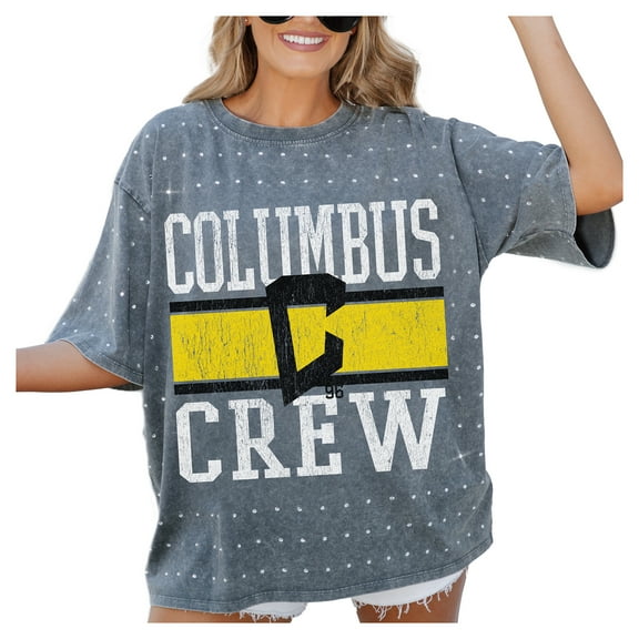 Women's-Gameday Couture  Gray Columbus Crew Oversized Mini Rhinestone Classic T-Shirt