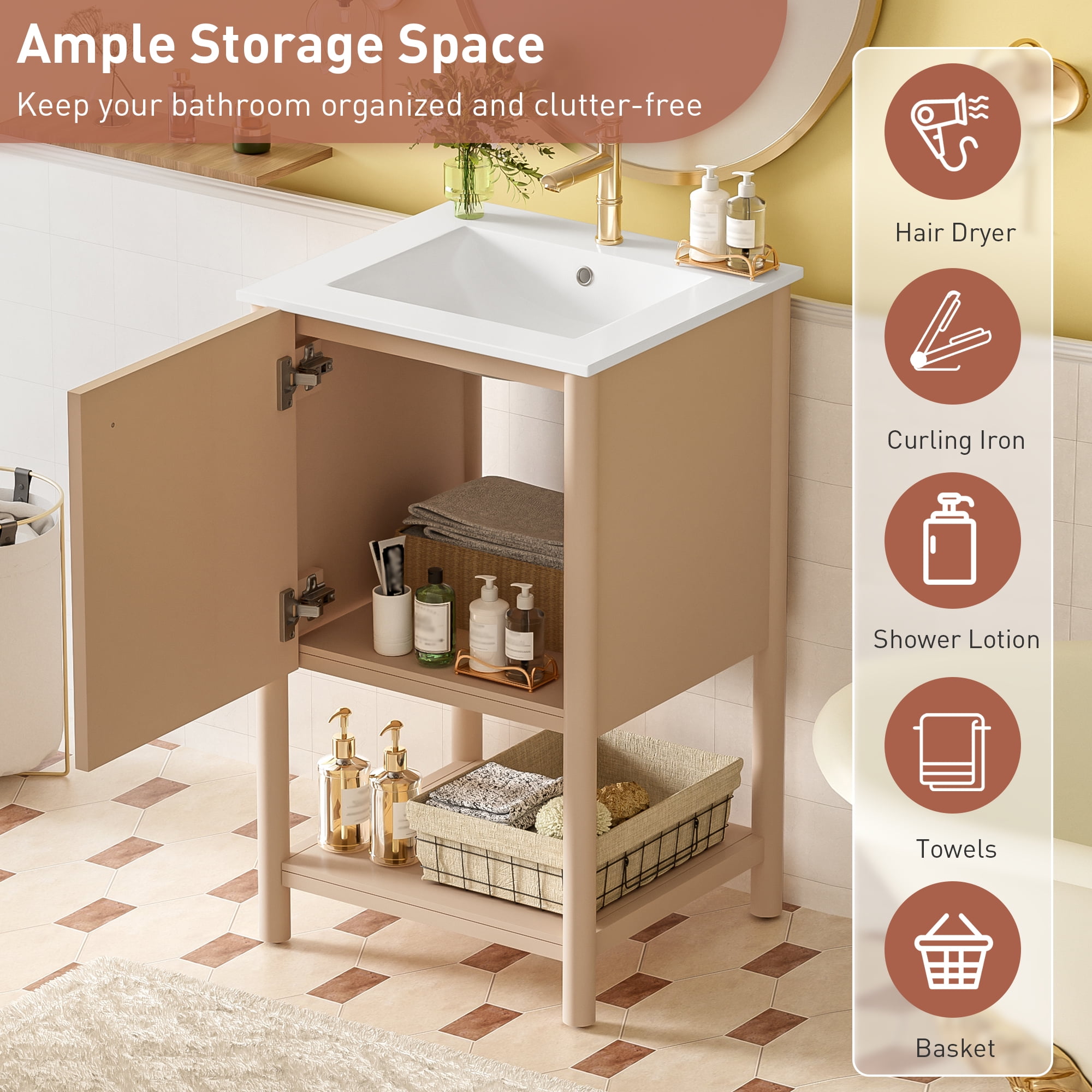 Harper & Bright Designs 20" Small Bathroom Vanity with Sink, Freestanding Storage Cabinet with Soft Close Doors, Single Sink Bathroom Vanity, Cream White