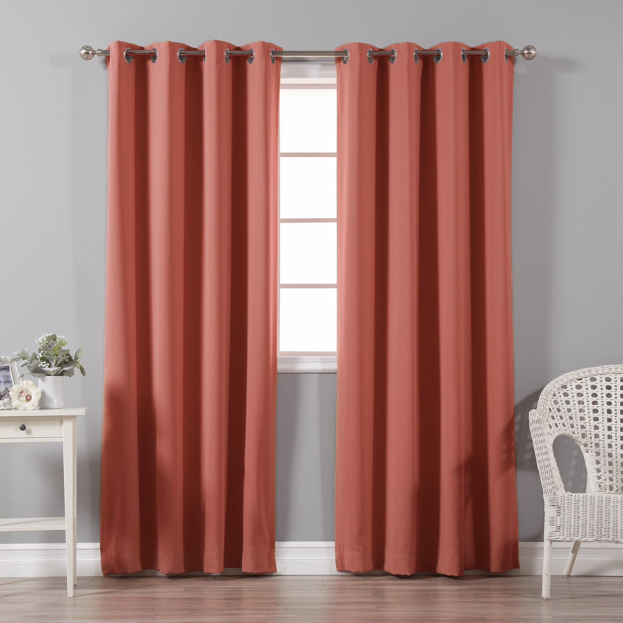 Quality Home Basic Thermal Blackout Curtains - Stainless Steel Nickel Grommet Top - Brick (Set