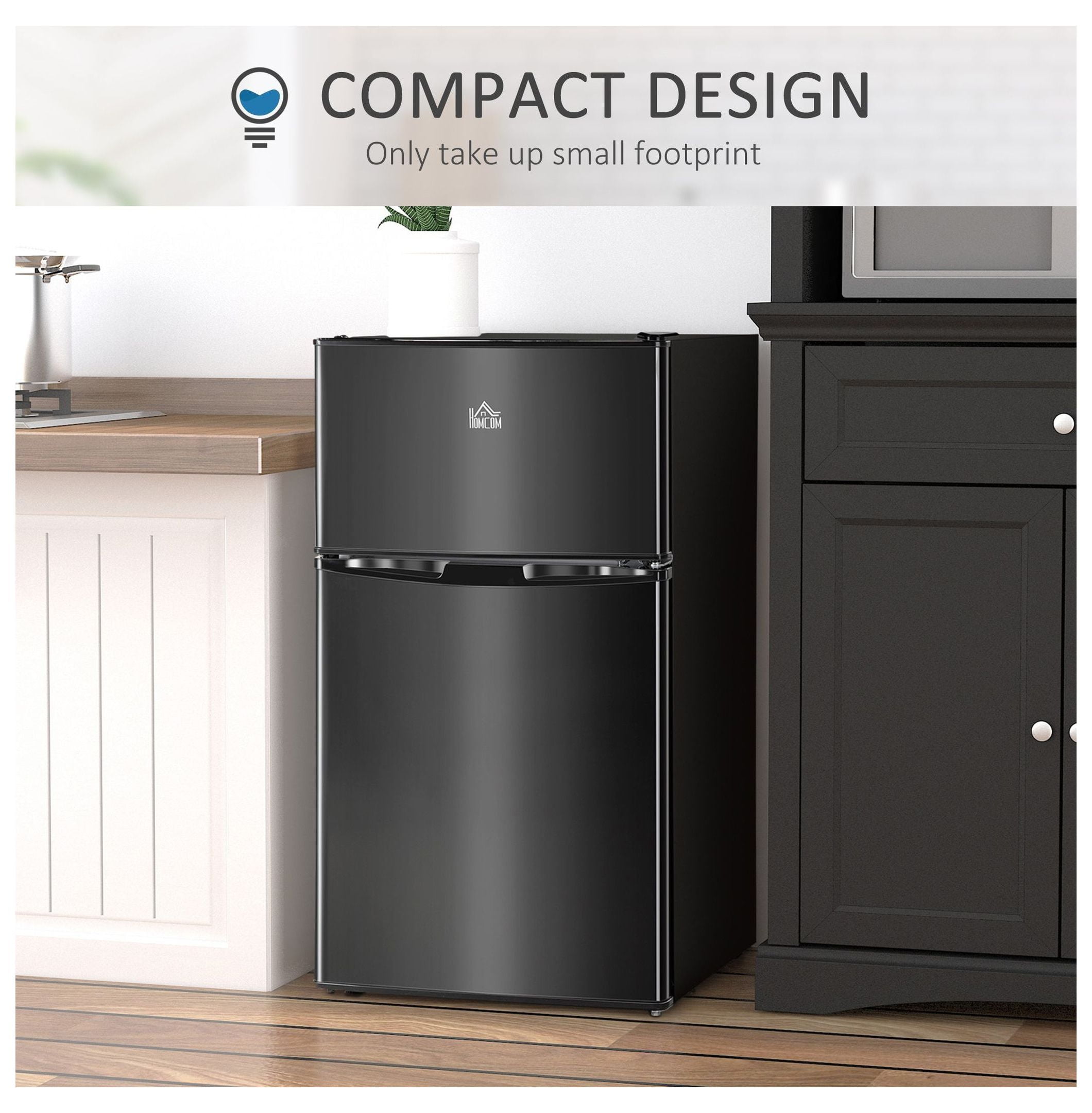 3.2 Cu.Ft Mini Fridge with Freezer - Double Door Refrigerator Adjustable Thermostat Reversible Door Black - Dorm, Apartment, Bedroom