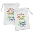 thumbnail image 1 of Island Fabric Pouch Set of 2, Grunge Style Inky Colorful Summer Scenery Palms Hawaiian Hibiscus Flowers, Small Drawstring Bag for Toiletries Masks and Favors, 9" x 6", Multicolor, by Ambesonne, 1 of 2