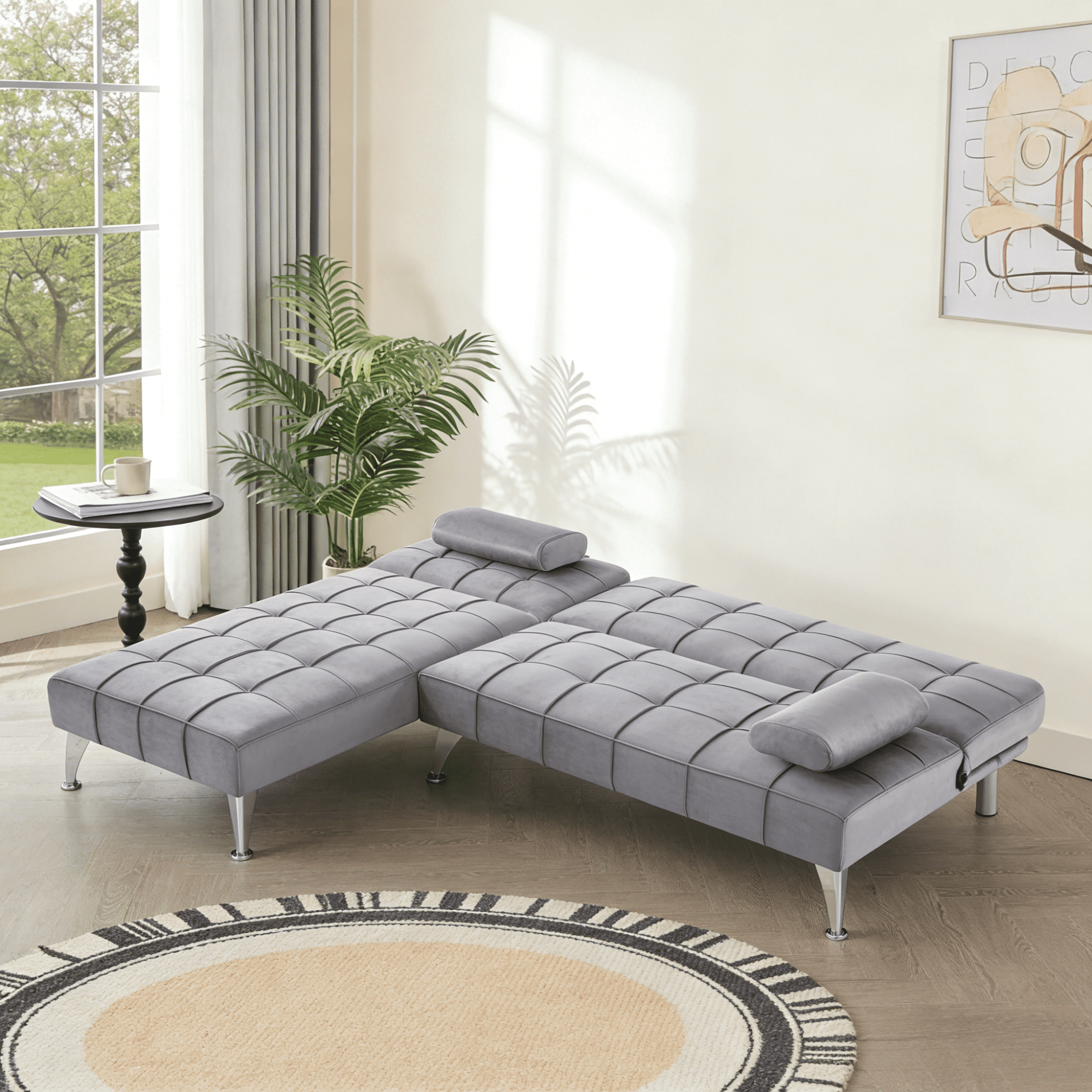 Gewnee 78.35”L-Shaped Convertible Sectional Sleeper Sofa with Chaise,Split Back Futon,3-Position Adjustable Backrest,Sleeper Chair for Living Room,Office,Guest Room.Dark Grey
