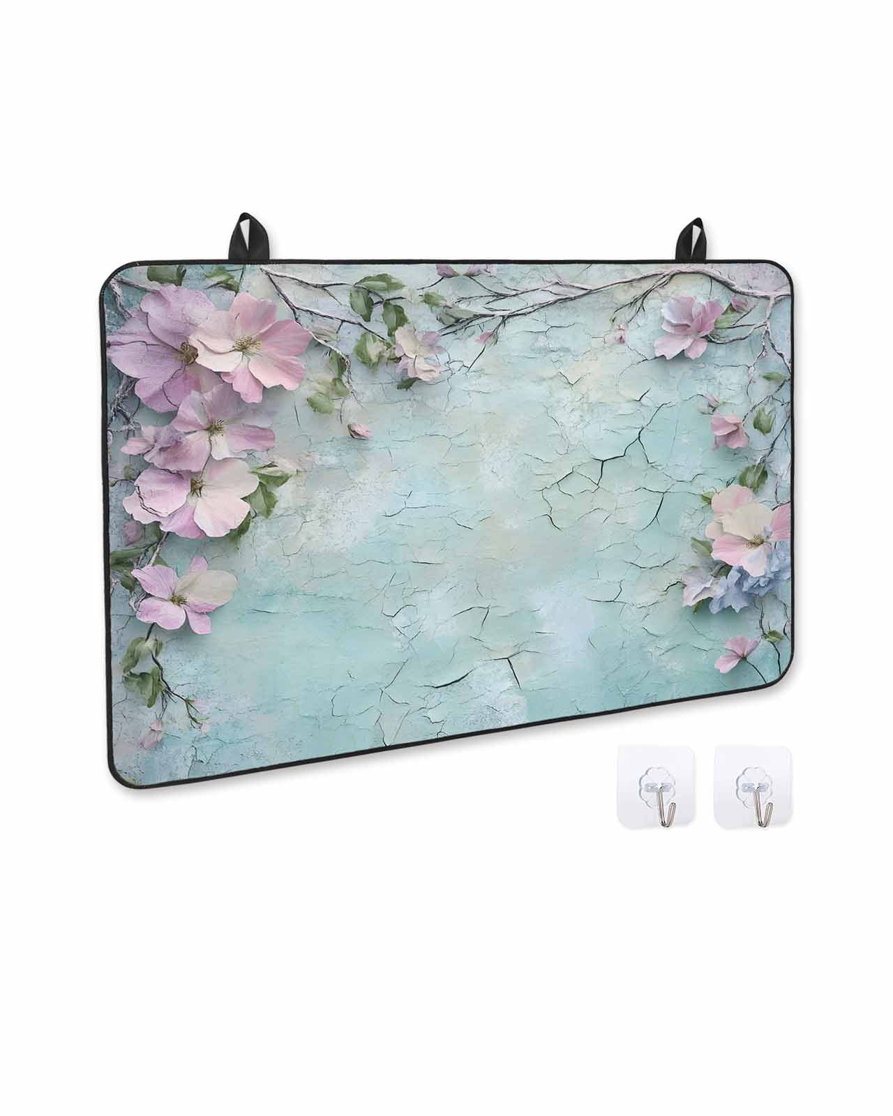 nqOlkjepod Large Induction Cooktop Protector Mat 24"x21", Spring Pink Flower Stove Top Covers for Electric Stove, Branch Leaves Mottled Walls Garden Stove Burner Cover Mats, Glass Top Stove Cover