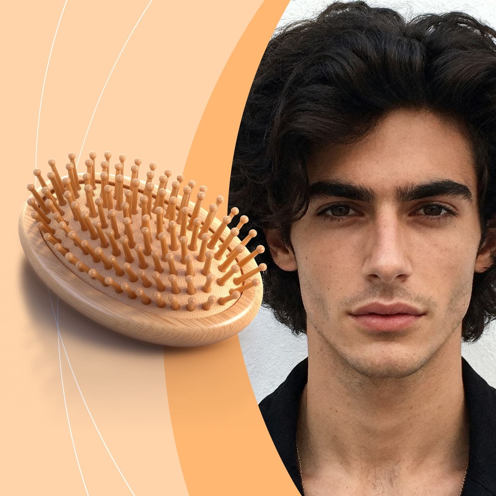 Weloille Natural Beech Wood Scalp Massage Brush, Portable No Handle Detangling Hair Brush for Women, Mini Wooden Bristles Comfortable Scalp Care, 103x68mm