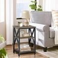 thumbnail image 2 of 3 Tier End Table with Charging Station, 16" W x 12" D x 28" H, Metal and Brown Bedside Table with USB Ports and Outlets, X-Shaped Side Table with Wheels for Living Room, Bedroom, Kitchen, 2 of 10