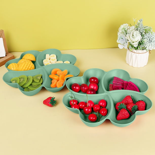 Divided Plastic Snack Tray | Compartment Candy Box Nut Organizer | Dried Fruit Holder | Home Living Room Decor | Assorted Colors Blue Pink Beige Mint Green Red | 2 Piece Set | 23x23x4cm