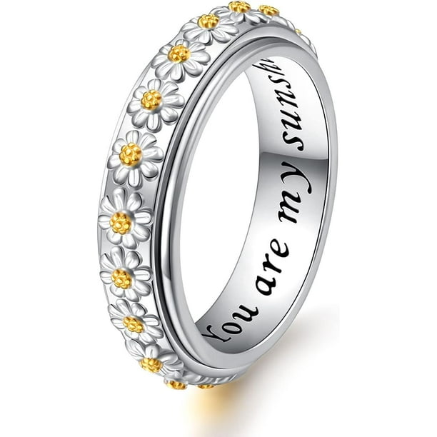 Daisy Anxiety Relieve Spinner Rings You Are My Sunshine Flower Fidget Ring Sterling Silver ADHD Stress Relieving Ring for Women Walmart