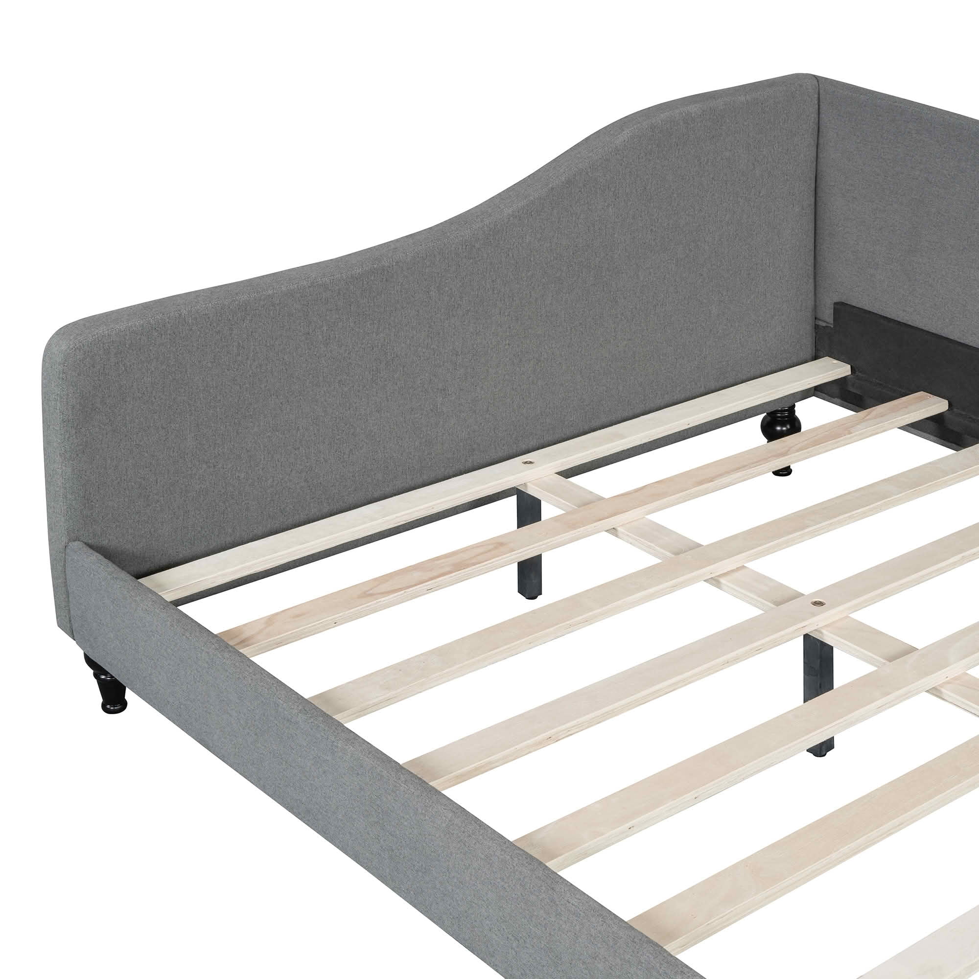 MAYEERTY L-Shaped Semi-Enclosed Upholstered Daybed with Solid Wood Legs, Twin & Full Size Available