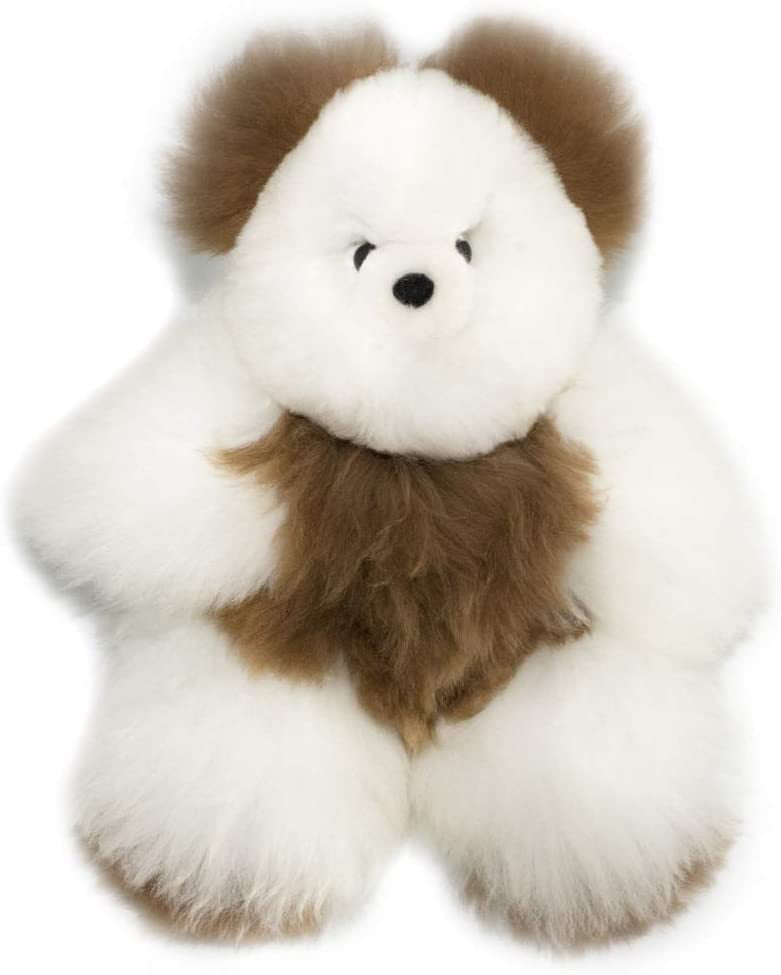 9 Inch 9 inch Brown and White Handmade on Genuine Baby Alpaca Wool Stuffed Animals Alpaca Fur Toy . 