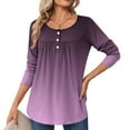 thumbnail image 2 of SnZhen Long Sleeve Tops for Women Fashion Round Neck Button Gradient Color Loose Pleated Pullover T-shirts, 2 of 5