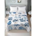 thumbnail image 2 of Full Size Flat Sheet Only, Blue Coastal Soft Brushed Microfiber Bed Sheets, Starfish Sea Turtle Coral Nautical Beach Hotel Quality Breathable Bedding Top Sheet, Easy Care, 66"x102", 2 of 9