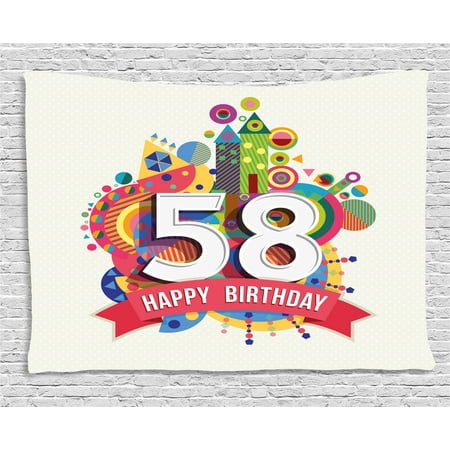 Wishes Circle 58th Birthday Decorations Tapestry, Abstract Style Geometric Circles Triangles Birth Wishes Pattern, Wall Hanging for Bedroom Living Room Dorm Decor, 60W X 40L Inches, Multicolor, by Ambesonne ()