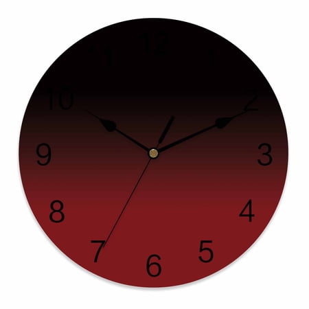 Wall Clock 12 Inch Red Black Ombre Round Silent Decorative Wall Clocks Battery Operated for Living Room Bedroom Kitchen Classroom Decor, Aesthetic Abstract Watercolor,Large