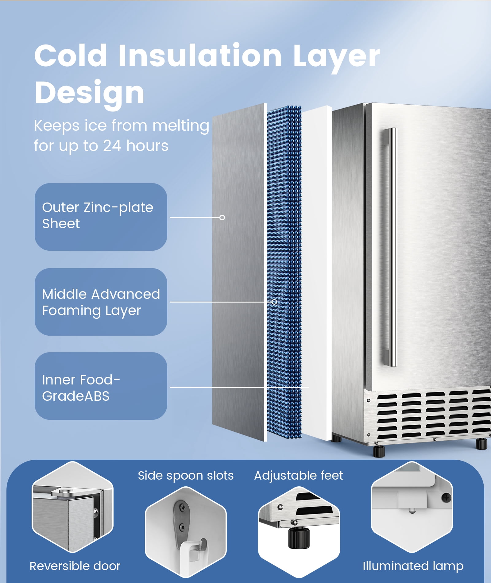 Commercial Nugget Ice Maker, 66lbs/24H Stainless Steel Under Counter Ice Maker, Self-Clean&24H Timer, Commercial Ice Machine with LCD Display, Ideal for Bar/Cafe/Restaurant
