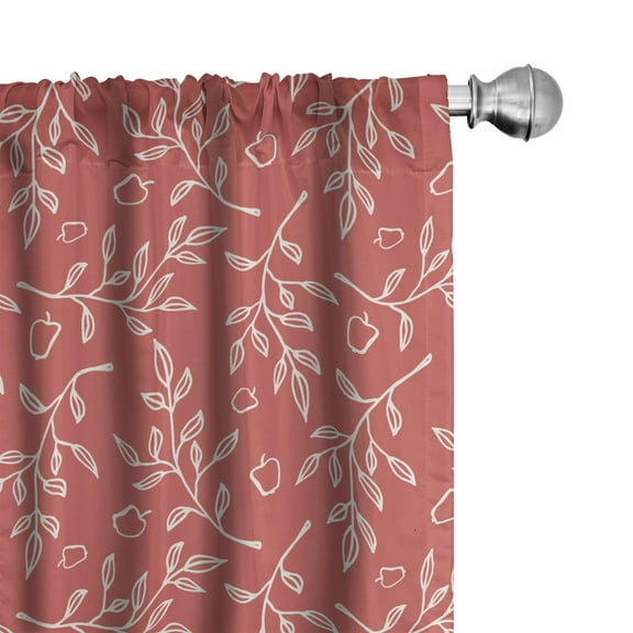 Ambesonne Fruits 4-Panel Curtains, Fruit Branches, 56"x95", Dark Coral and Ivory