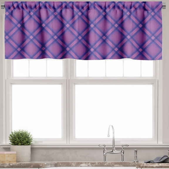 Ambesonne Plaid Valance Pack of 2, Awakening Tones Modern Tartan, 54"X18", Fuchsia and Dark Blue
