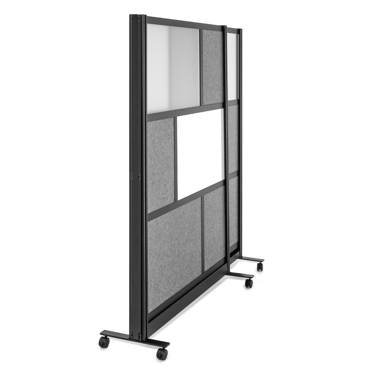 Luxor Workflow Modular Wall Bundle with 2 Walls + Hinge + Casters, 70" x 70" & 53" x 70", Black, Freestanding
