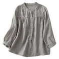 thumbnail image 2 of Long Sleeve Shirts for Women 3/4 Sleeve Linen Shirts For Women 2025 Cotton Summer Retro Embroidered Boho Tops Casual Trendy Vacation Blouse,Gray Women's Long sleeve T-shirt M, 2 of 3